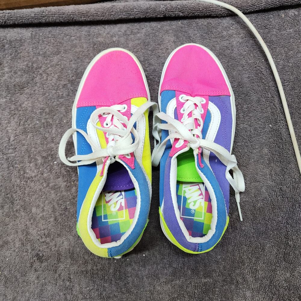 Colorblock Neon Canvas Vans green pink blue Women Size 6 Sneakers Shoes b50